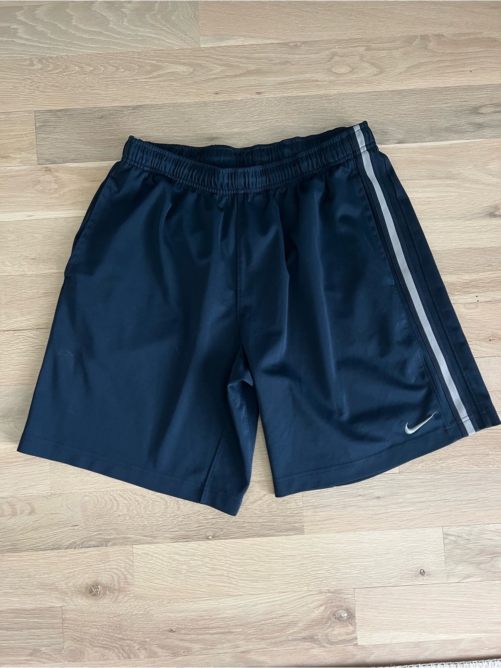 Nike Men’s Navy Athletic Shorts with Gray Side Stripes